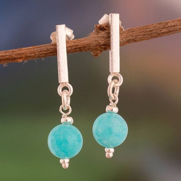 Alternate image for Textured Amazonite Sterling Silver Dangle Earrings from Peru Oceanic Beauty