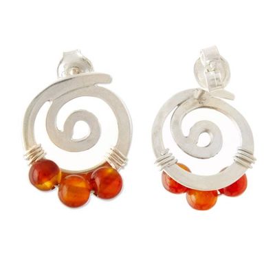 Alternate image for Modern 925 Silver Spiral Drop Earrings with Carnelian Stone Contemporary Air