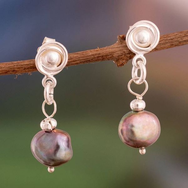 Alternate image for Silver Dangle Earrings with Dark Grey Cultured Pearls Eternal Night