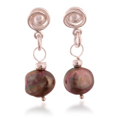 Alternate image for Silver Dangle Earrings with Dark Grey Cultured Pearls Eternal Night