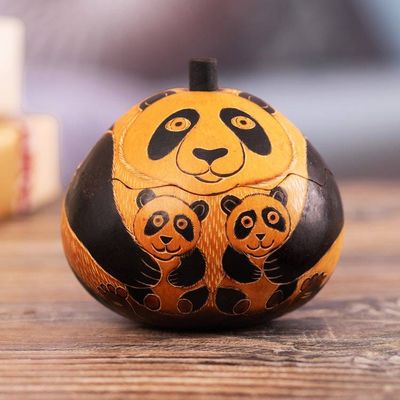 Alternate image for Fair Trade Handcrafted Dried Mate Gourd Panda Decorative Box Panda Embrace