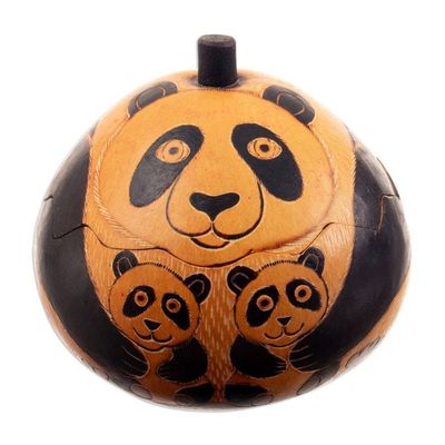 Alternate image for Fair Trade Handcrafted Dried Mate Gourd Panda Decorative Box Panda Embrace