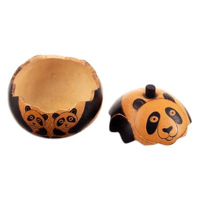 Alternate image for Fair Trade Handcrafted Dried Mate Gourd Panda Decorative Box Panda Embrace