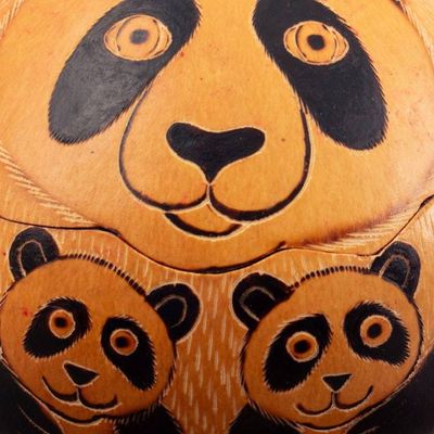 Alternate image for Fair Trade Handcrafted Dried Mate Gourd Panda Decorative Box Panda Embrace