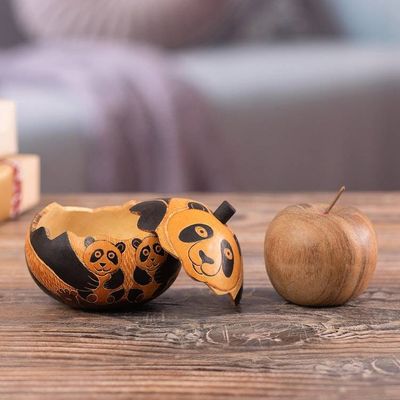 Alternate image for Fair Trade Handcrafted Dried Mate Gourd Panda Decorative Box Panda Embrace