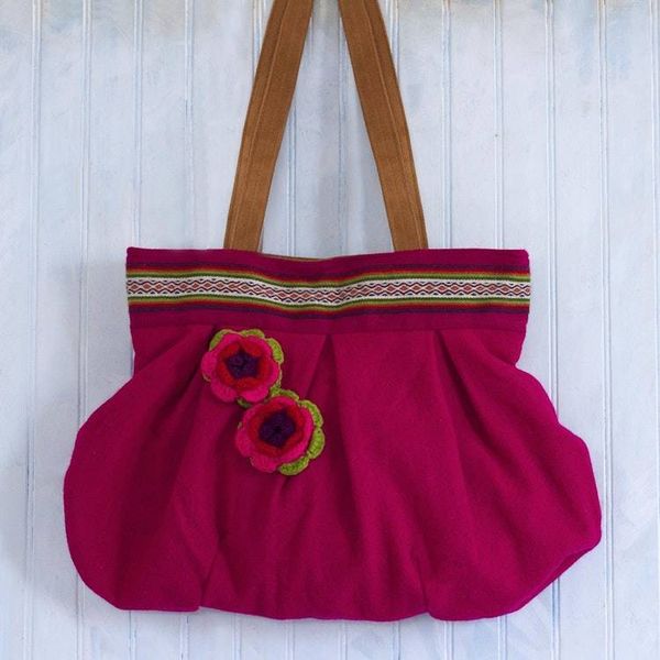 Alternate image for Flower Motif Alpaca Blend Fuchsia Shoulder Bag from Peru Fuchsia Floral Magic