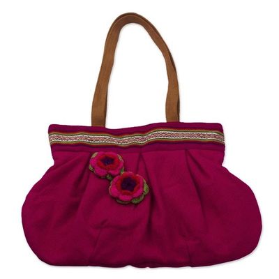 Alternate image for Flower Motif Alpaca Blend Fuchsia Shoulder Bag from Peru Fuchsia Floral Magic