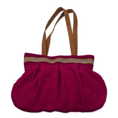 Alternate image for Flower Motif Alpaca Blend Fuchsia Shoulder Bag from Peru Fuchsia Floral Magic