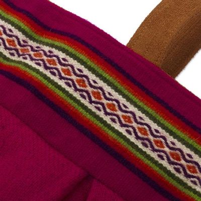 Alternate image for Flower Motif Alpaca Blend Fuchsia Shoulder Bag from Peru Fuchsia Floral Magic