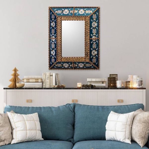 Alternate image for Colonial Era Inspired Style Wall Mirror with Teal Frame Teal Colonial Garden