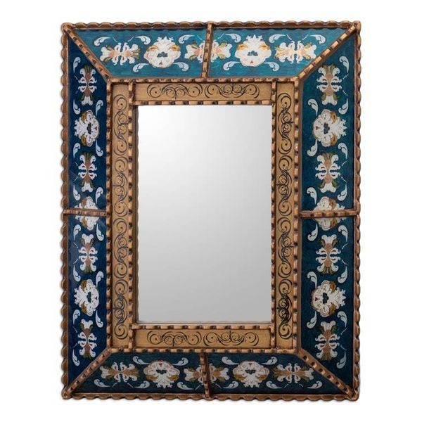 Alternate image for Colonial Era Inspired Style Wall Mirror with Teal Frame Teal Colonial Garden