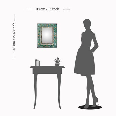 Alternate image for Spring-Themed Turquoise Reverse-Painted Glass Wall Mirror Turquoise Mirage