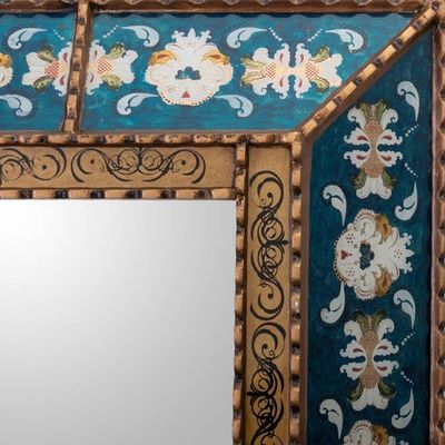 Alternate image for Colonial Era Inspired Style Wall Mirror with Teal Frame Teal Colonial Garden