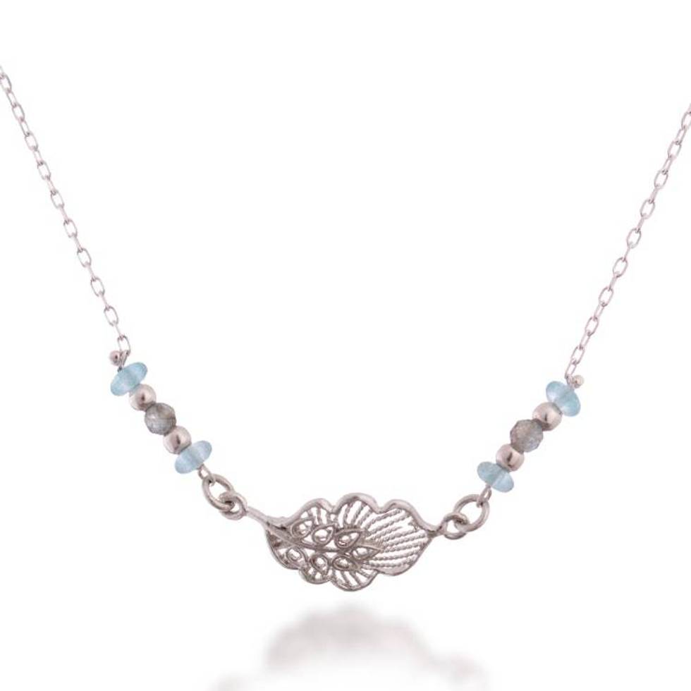 Fantasy Sea-Inspired Amazonite and Apatite Pendant Necklace 'Marine Leaves'