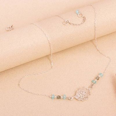 Alternate image for Fantasy Sea-Inspired Amazonite and Apatite Pendant Necklace Marine Leaves