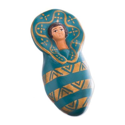 Alternate image for Handcrafted Ceramic Nativity Scene in Blue Set of 8 Arrival of Jesus