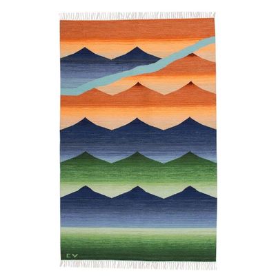 Alternate image for Peruvian Hand Loomed Wool Area Rug 4x6 Sunset