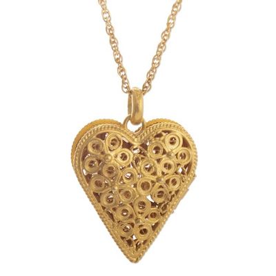 Alternate image for Handcrafted Heart Locket Necklace in 21k Gold Plate Closer to the Heart