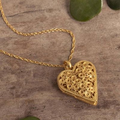 Alternate image for Handcrafted Heart Locket Necklace in 21k Gold Plate Closer to the Heart