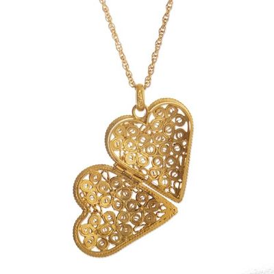 Alternate image for Handcrafted Heart Locket Necklace in 21k Gold Plate Closer to the Heart
