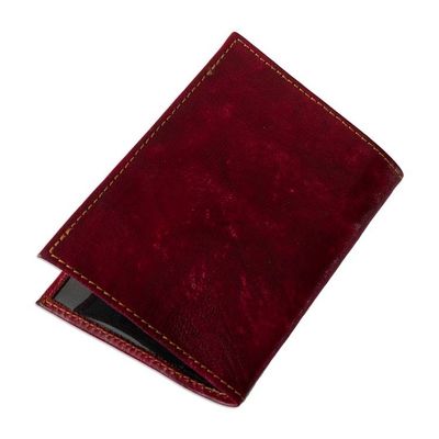 Alternate image for Chakana-Themed Burgundy Leather Passport Cover from Peru Chakana Tapestry