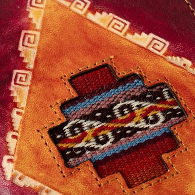 Alternate image for Chakana-Themed Burgundy Leather Passport Cover from Peru Chakana Tapestry