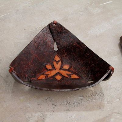 Alternate image for Artisan Crafted Dark Brown Leather Catchall from Peru Caramel Pyramid Tattoo