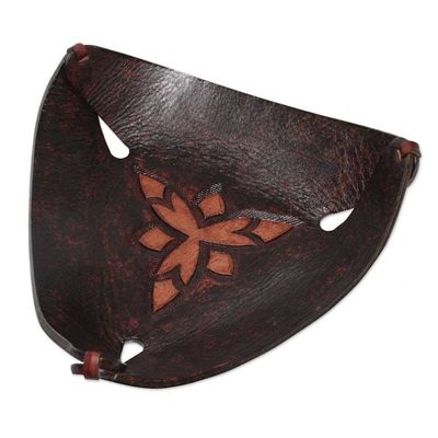 Alternate image for Artisan Crafted Dark Brown Leather Catchall from Peru Caramel Pyramid Tattoo