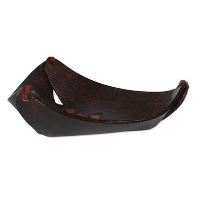 Alternate image for Artisan Crafted Dark Brown Leather Catchall from Peru Caramel Pyramid Tattoo