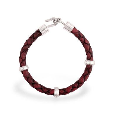 Alternate image for Handmade Mens Leather Braided Bracelet with Sterling Silver Bold Red