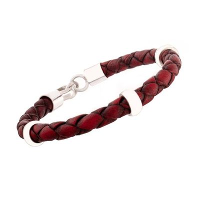 Alternate image for Handmade Mens Leather Braided Bracelet with Sterling Silver Bold Red