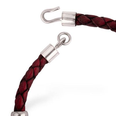 Alternate image for Handmade Mens Leather Braided Bracelet with Sterling Silver Bold Red