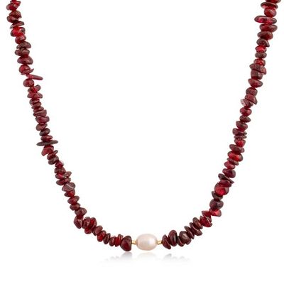 Alternate image for Garnet and White Pearl Beaded Necklace with Golden Accents Passion Pearl