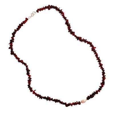Alternate image for Garnet and White Pearl Beaded Necklace with Golden Accents Passion Pearl