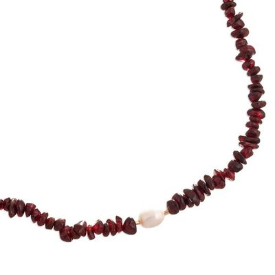Alternate image for Garnet and White Pearl Beaded Necklace with Golden Accents Passion Pearl