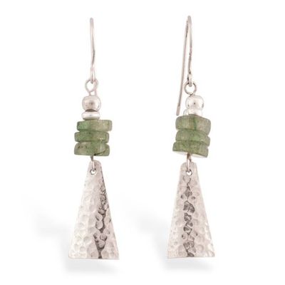 Alternate image for Pyramid-Inspired Hammered Aventurine Silver Dangle Earrings Pyramids of Inner Peace