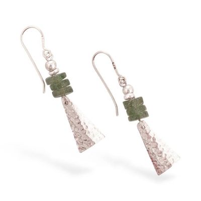Alternate image for Pyramid-Inspired Hammered Aventurine Silver Dangle Earrings Pyramids of Inner Peace