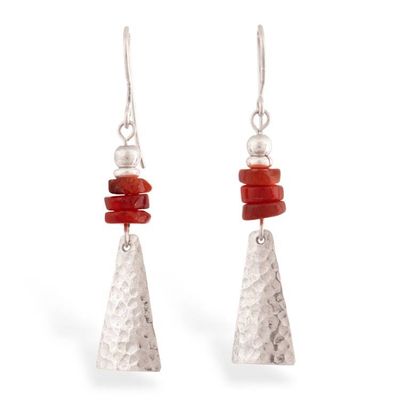 Alternate image for Modern Hammered Pyramid-Themed Agate Silver Dangle Earrings Pyramids of Energy