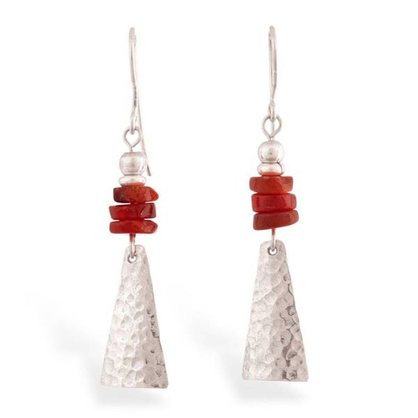 Alternate image for Modern Hammered Pyramid-Themed Agate Silver Dangle Earrings Pyramids of Energy