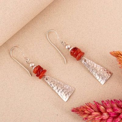 Alternate image for Modern Hammered Pyramid-Themed Agate Silver Dangle Earrings Pyramids of Energy