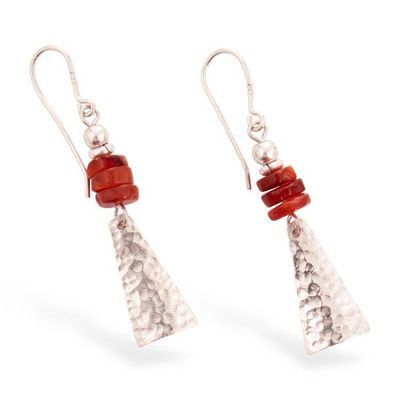 Alternate image for Modern Hammered Pyramid-Themed Agate Silver Dangle Earrings Pyramids of Energy
