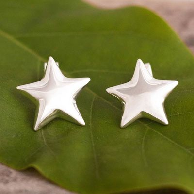 Primary image for Sterling Silver Stud Earrings with Shiny Stars from Peru Star Struck