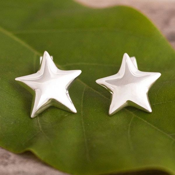 Alternate image for Sterling Silver Stud Earrings with Shiny Stars from Peru Star Struck