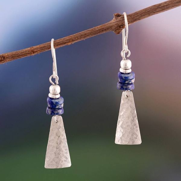 Alternate image for Pyramid-Inspired Modern Lapis Lazuli Silver Dangle Earrings Pyramids of Intuition