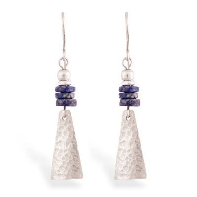 Alternate image for Pyramid-Inspired Modern Lapis Lazuli Silver Dangle Earrings Pyramids of Intuition