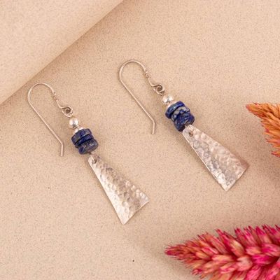 Alternate image for Pyramid-Inspired Modern Lapis Lazuli Silver Dangle Earrings Pyramids of Intuition