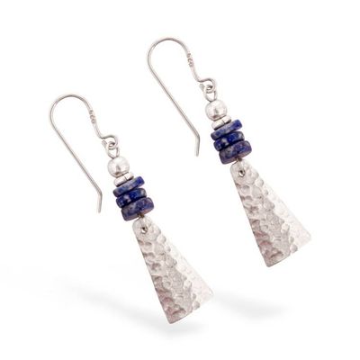 Alternate image for Pyramid-Inspired Modern Lapis Lazuli Silver Dangle Earrings Pyramids of Intuition