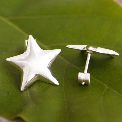 Alternate image for Sterling Silver Stud Earrings with Shiny Stars from Peru Star Struck