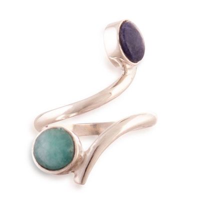 Alternate image for Modern Natural Amazonite and Sodalite Cabochon Wrap Ring Ocean Shores