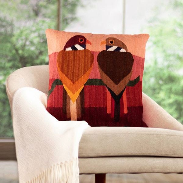 Alternate image for Nature-Themed Wool Falcon Cushion Cover in a Warm Palette Evening Falcons